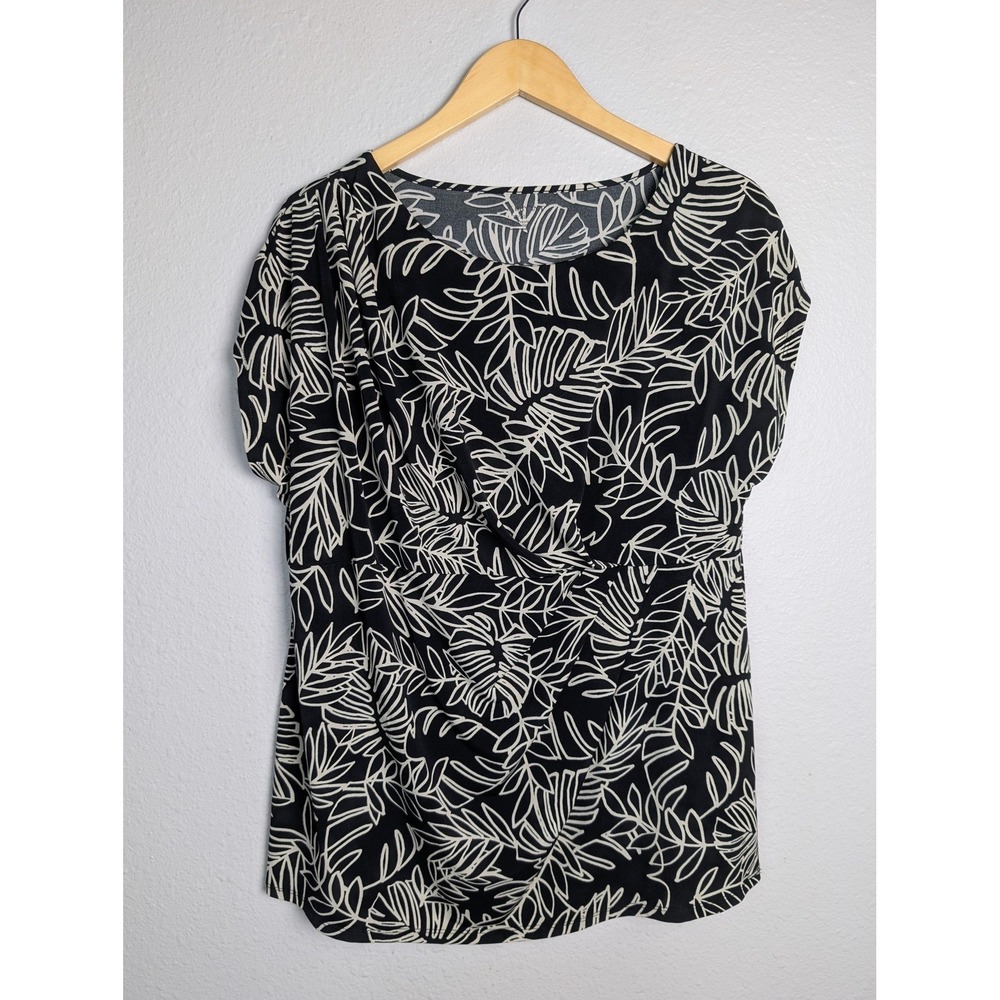 Lane Bryant Tunic Blouse Womens 18/20 Black Floral Dolman Short Sleeve Stretch